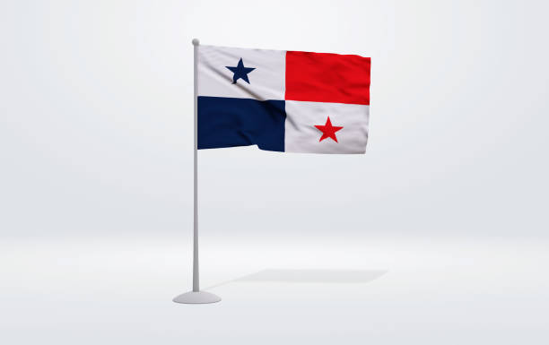 istock 3D illustration of a Panamanian flag extended on a flagpole and a studio backdrop in the background. 1677137362