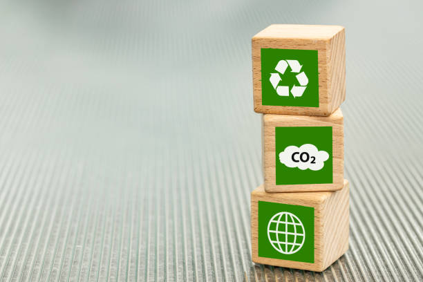 istock Global Co2 reduction targets, renewable energy sources, ecological support, environmental business concept, wooden blocks with eco symbols, copy space 1677161029