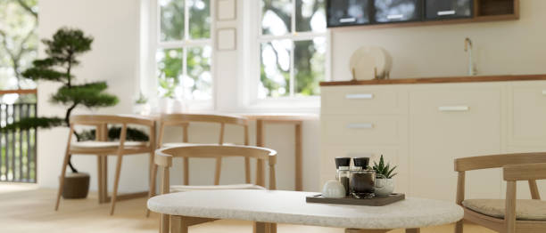 istock Copy space for product displaying on a coffee table in a minimalist, Scandinavian kitchen. 1677206467