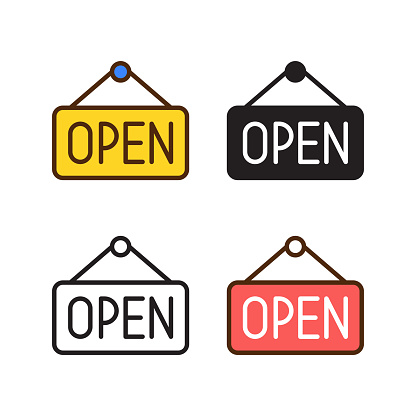 open sign icon in 4 style: flat, glyph, outline, duotone