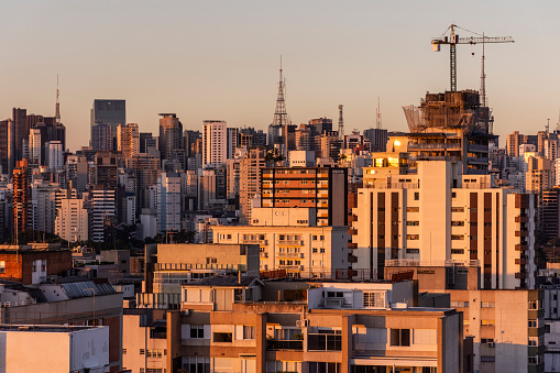 Beautiful view to dense residential area and city buildings in São Paulo, State of São Paulo, Brazil