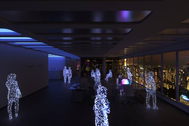 istock Teamwork in metaverse with Cyber City skyline 1677260837