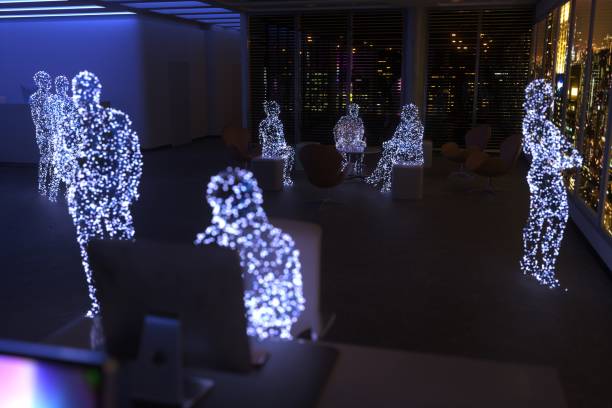 istock Teamwork in metaverse with Cyber City skyline 1677263030