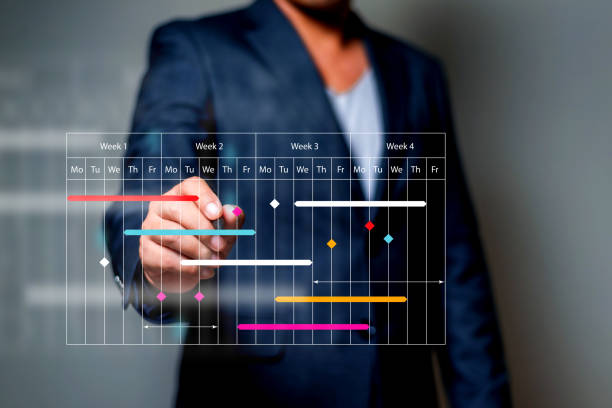 istock Project management concept, businessman working with schedule plan to manage work projects and update tasks. Work progress, project plan, efficient scheduling. 1677268624