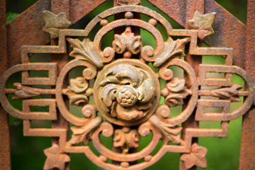 Crémieu, France: Rusty Floral Detail on Old Metal Gate