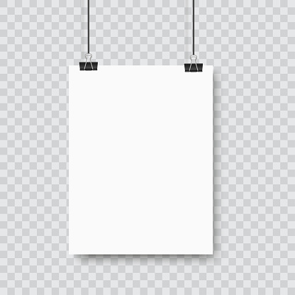 Hanging A4 paper poster on wall poster. Vector illustration