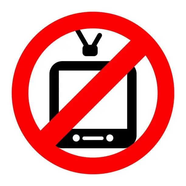 Vector illustration of sign prohibits watching television in this area