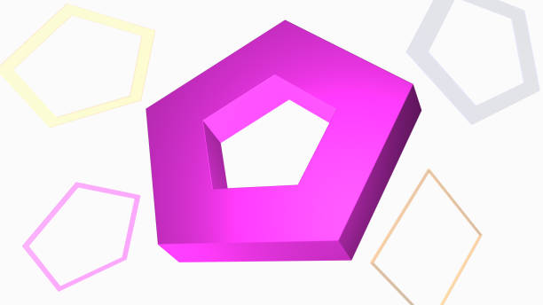 illustrations, cliparts, dessins animés et icônes de forme de pentangle violet géométrique 3d sur fond blanc. concepts mathématiques, éducation, rendu 3d et formes 3d - pentangle