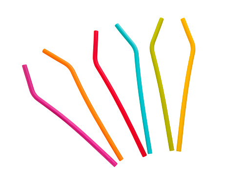 Coloured silicone drinking straw  isolated on a white background with clipping path. eco friendly silicone straws for reusable.