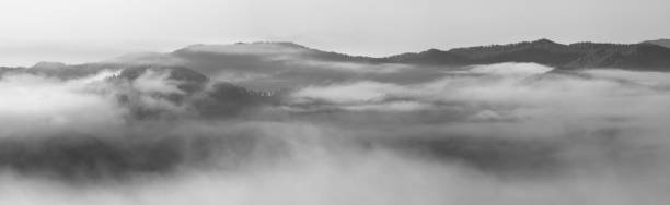 istock A thick fog covered the mountains, black and white landscape, panorama 1677394585