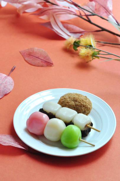 istock Close up Dango Japanese Dessert Serve on White Plate 1677397566