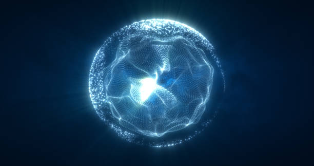 Abstract blue energy sphere from particles and waves of magical glowing on a dark background Abstract blue energy sphere from particles and waves of magical glowing on a dark background. nucleus stock pictures, royalty-free photos & images