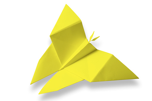 Origami Yellow Butterfly  isolated on white with clipping path.