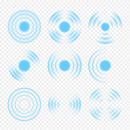 Transparent sound waves set. Sonic resonance, radio frequency, energy radiation, vibration, radar or sonar wave