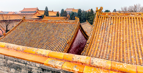 The roof of the imperial building inside the Palace Museum in Beijing, China