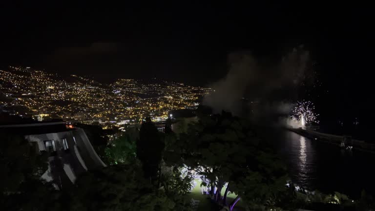 Fireworks in Funchal harbour on the island Madeira, Portugal.