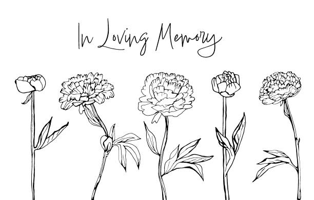 illustrations, cliparts, dessins animés et icônes de carte postale nécrologique avec le texte in loving memory. - new life death cemetery flower