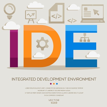 IDE _ Integrated Development Environment, letters and icons, and vector illustration.