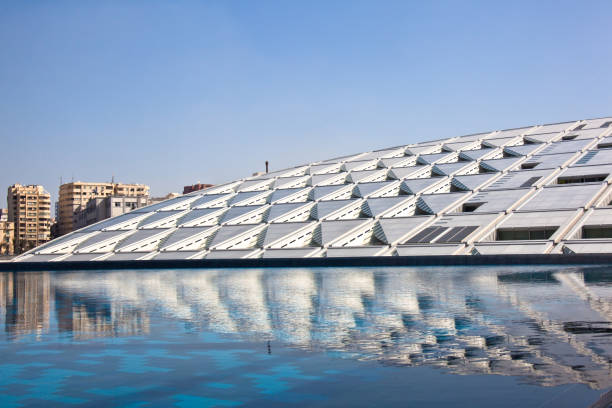 Alexandria Egypt Library outside reflection in a pond