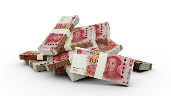 3D Stack of 100 Chinese Yuan notes