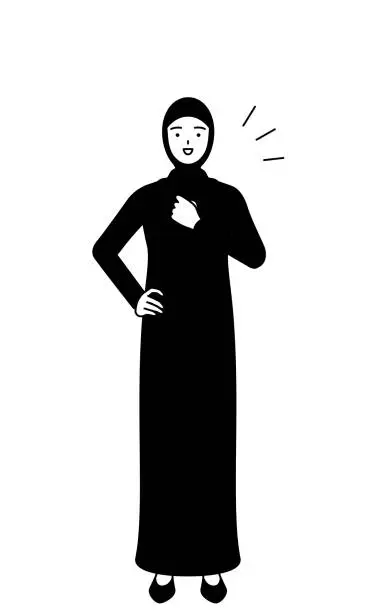 Vector illustration of Muslim Woman tapping her chest.
