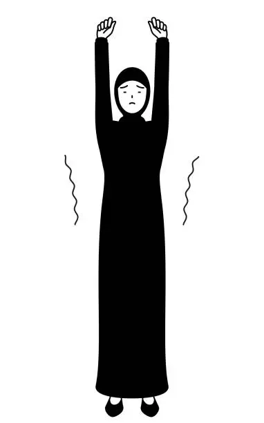 Vector illustration of Muslim Woman stretching and standing tall.