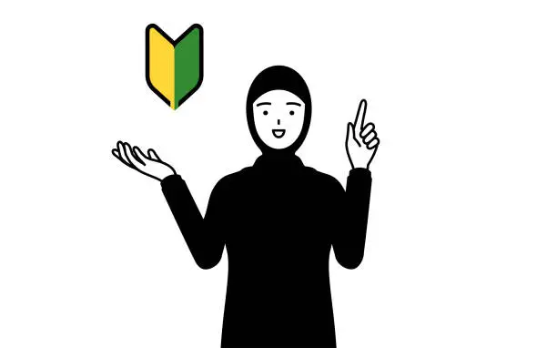 Vector illustration of Muslim Woman showing the symbol for young leaves.