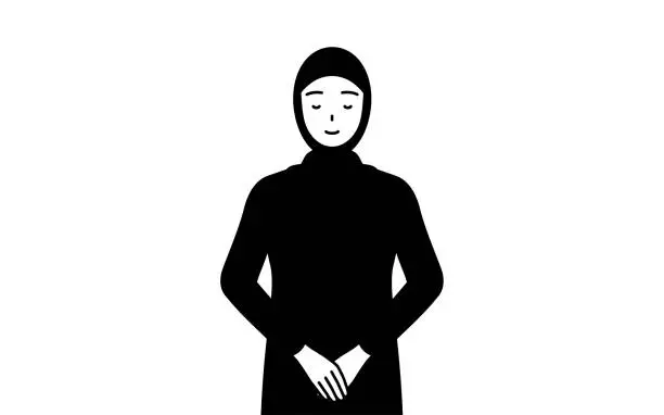 Vector illustration of Muslim Woman bowing with folded hands.
