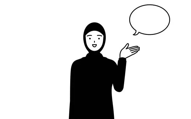 Vector illustration of Muslim Woman giving directions, with a wipeout.