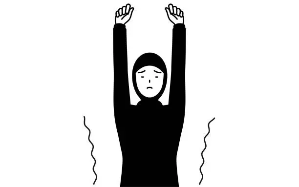 Vector illustration of Muslim Woman stretching and standing tall.