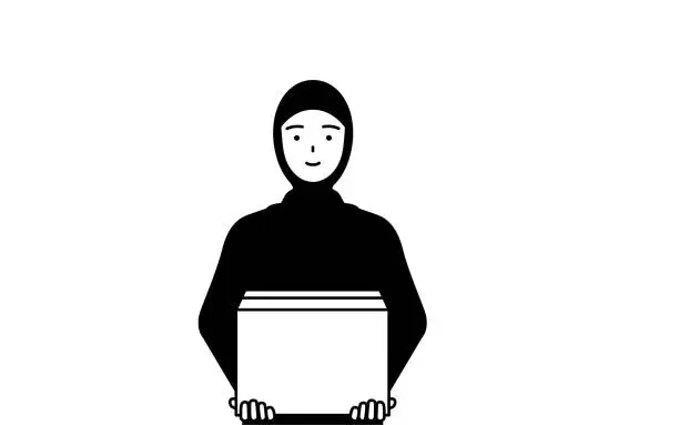 Vector illustration of Muslim Woman working to carry cardboard boxes