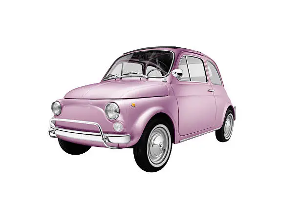Pink Italian Fiat 500 isolated on a white background. (objects whit clipping paths)
