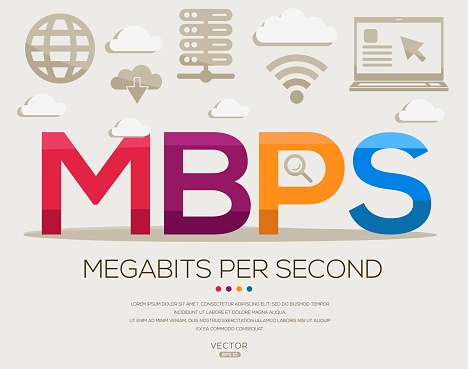 Mbps _ Megabits Per Second, letters and icons, and vector illustration.