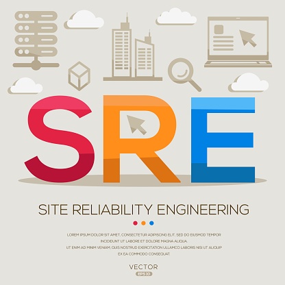 SRE _ Site Reliability Engineering, letters and icons, and vector illustration.