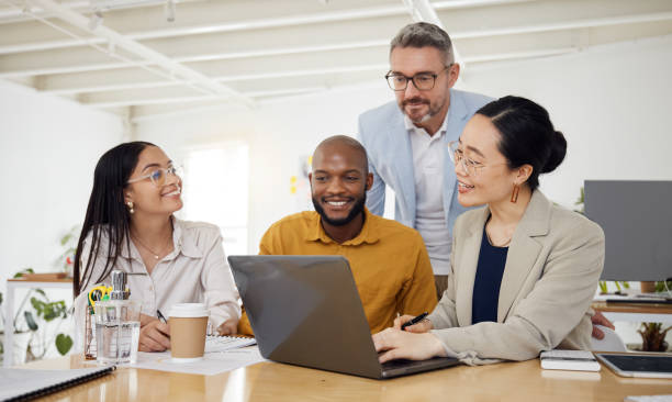 istock Video call, training and business people on laptop in office for teamwork, plan or collaboration. Online meeting, coaching and team in virtual conference for financial discussion, budget or feedback 1677682179