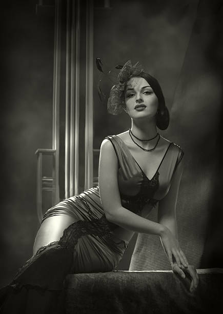 Woman in an old Hollywood film noir glamour style photo Emulations of vintage style photography. actress photos stock pictures, royalty-free photos & images