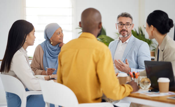 istock Ceo, planning and teamwork with business people in meeting for brainstorming, project management and partnership. Strategy, collaboration and solution with employees in office for client proposal 1677692351