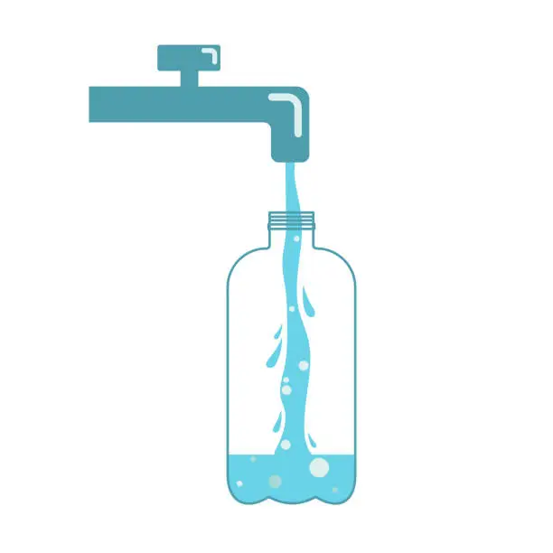 Vector illustration of plastic bottle which collects tap water.