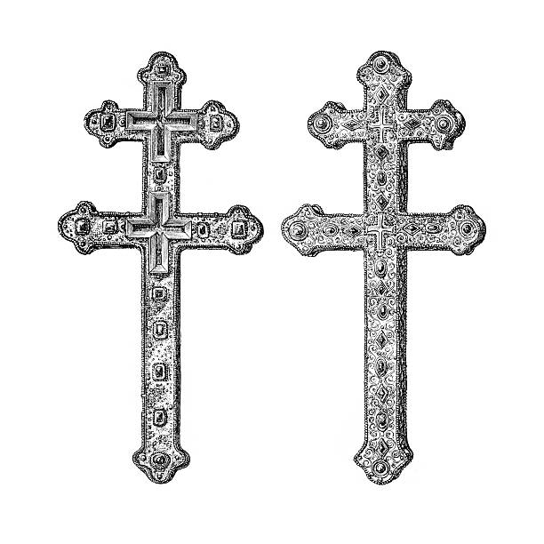 Par de Medieval Silver Cruzes - ilustração de arte vetorial