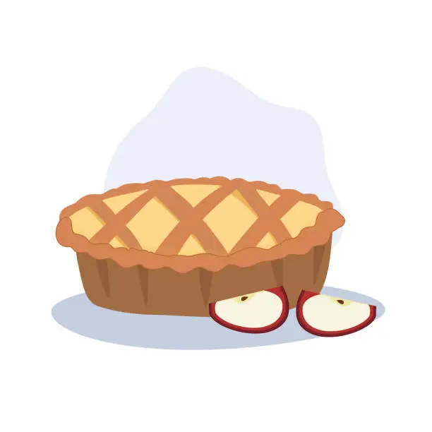 Vector illustration of Vector Illustration of Traditional Thanksgiving Dessert. Delicious Homemade Apple Pie.