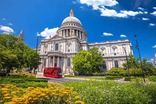 Saint Paul's Cathedral in London street view, capital of UK