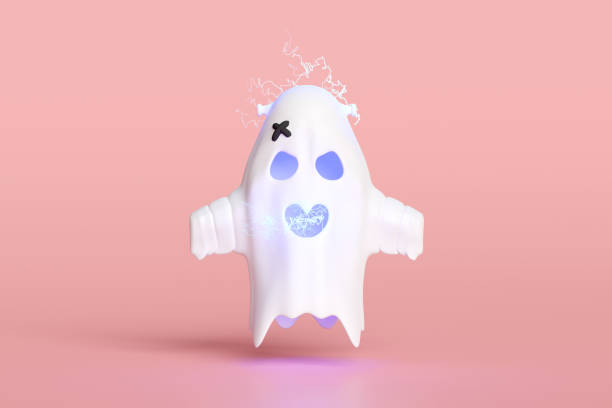 istock 3d halloween day concept with cute ghost flying, thunder isolated on pink background. holiday party, 3d render illustration 1677801663