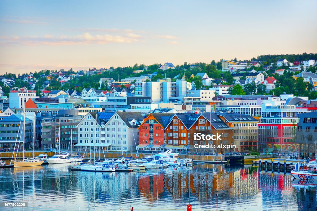 Tromso harbour, Norway Panoramic View of Tromso harbour, North Norway Architecture Stock Photo
