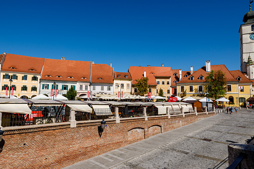 Sibiu, Transylvania, Romania - August 08, 2021: The historic city of Sibiu in Romania