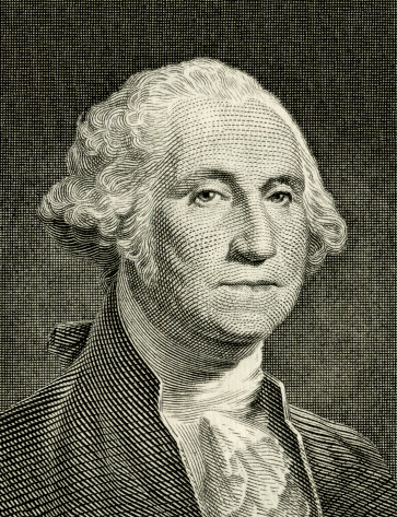 The most familiar George Washington portrait, the one adorning current one dollar banknote of United States. The oval frame used in the bill is carefully removed in editing to give designers more flexibility.