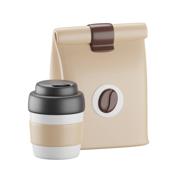 istock 3d icon of coffee beans bag and hot coffee cup. 1677862672