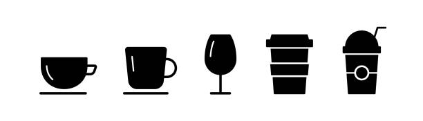 ilustrações de stock, clip art, desenhos animados e ícones de coffee cup icon in glyph. tea cup symbol. juice icon in glyph. mug symbol in black. coffee mug in black. stock vector illustration - trading coffee tea espresso