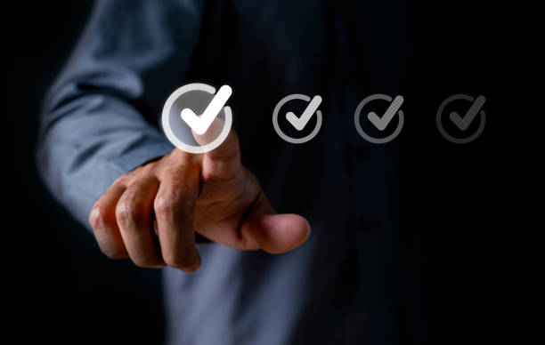 istock Hand ticking correct mark, checklist and check mark concept, check mark on finger, correct concept 1677887628