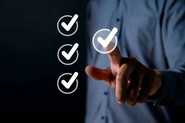 istock Hand ticking correct mark, checklist and check mark concept, check mark on finger, correct concept 1677887651