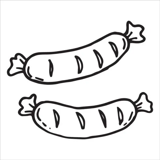 Vector illustration of vector drawing of a sausage in doodle style on the Octoberfest theme. cute simple drawings with beer, sausages, beer festival in October